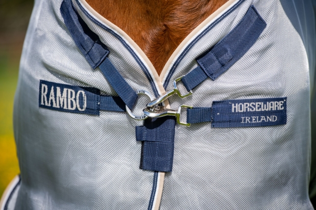 Abverkauf!!! Horseware Rambo Protector Fliegendecke silver/ navy Plus Halsteil