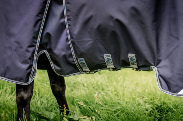 Horseware Rambo Optimo Weidedecke ohne Füllung Navy/Thunderstorm Grey & Silver