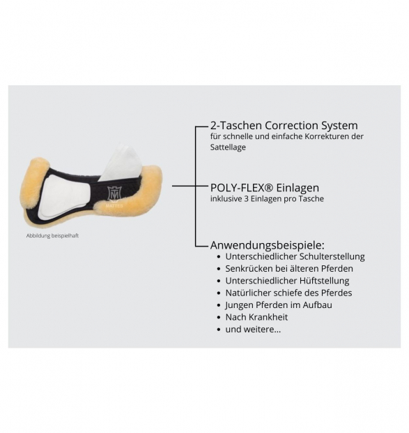 MATTES EWWA Sattelkissen + Correction System, mit Lammfellrand vorne/ hinten schwarz/ schwarz