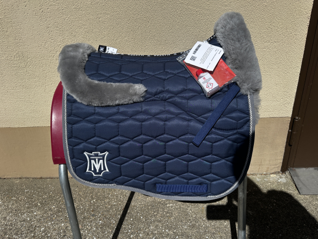 Mattes Eurofit Schabracke Dressur EWWA L Lammfell Glanz Steppstoff navy