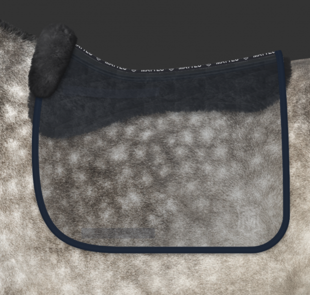 Mattes Schabracke Correction Dressur blau navy Samt L Lammfell vorne Sofort lieferbar!