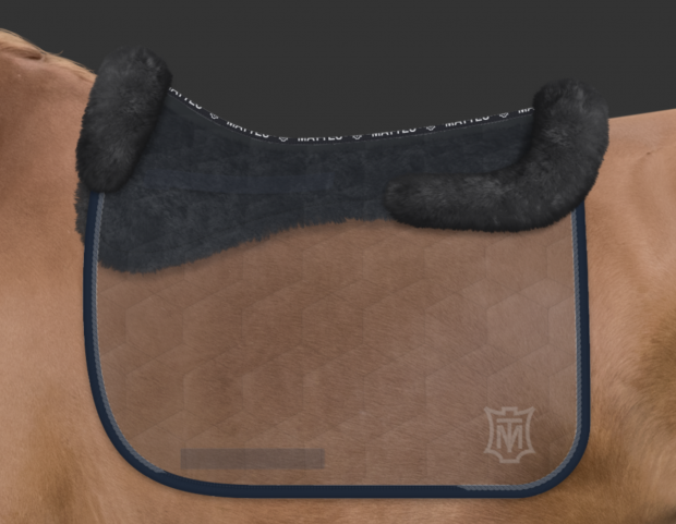 Mattes Schabracke Dressur navy Samt L vorne hinten Kordel: goeland Fellrand vorne Sofort lieferbar!