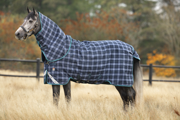 Horseware Rhino ® Plus TURNOUT 250G medium Regendecke Navy Check / Teal